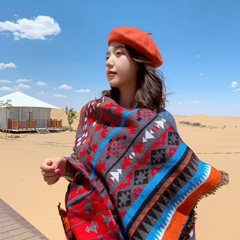 Poncho femme vintage bohème
