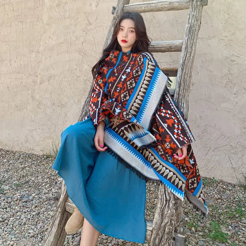 Poncho femme vintage bohème