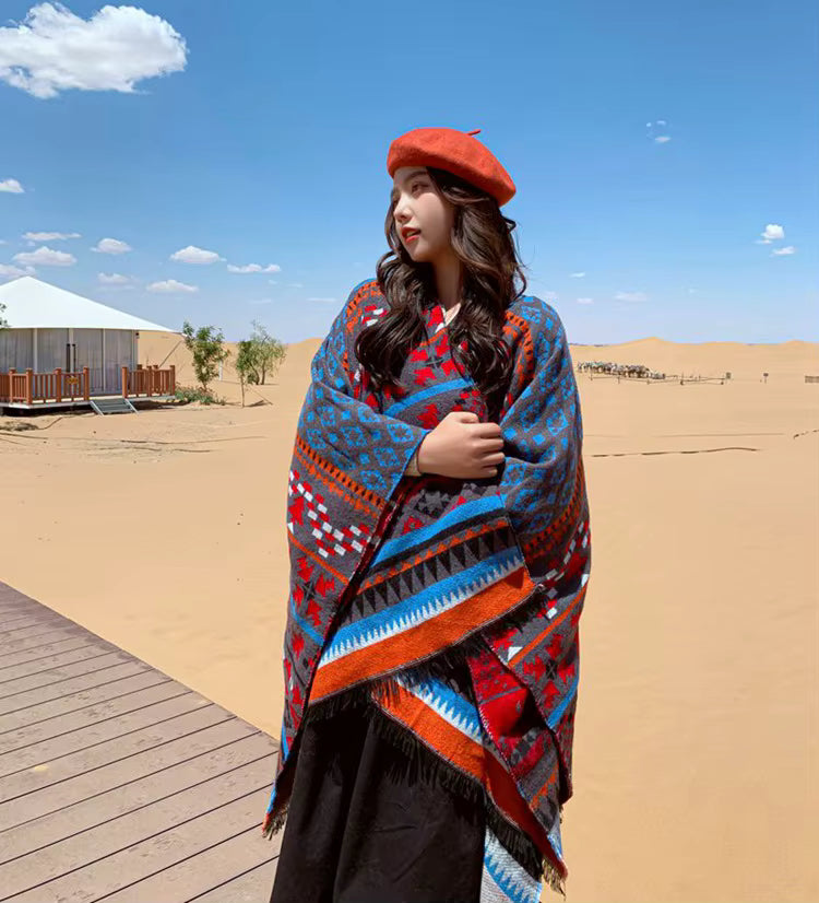Poncho femme vintage bohème