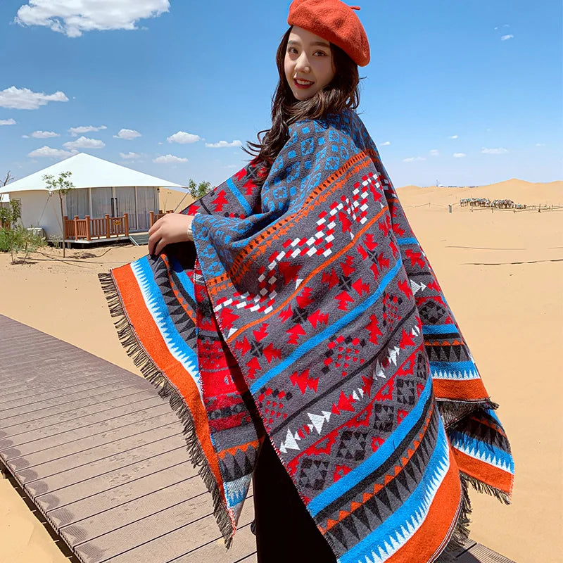 Poncho femme vintage bohème