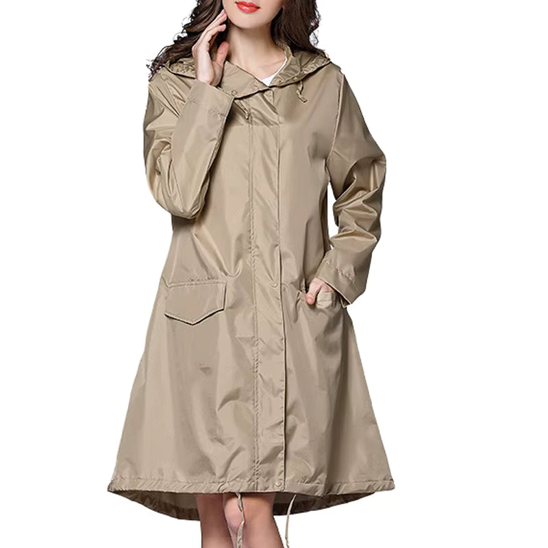 Poncho de pluie marron-beige avec fermeture éclair