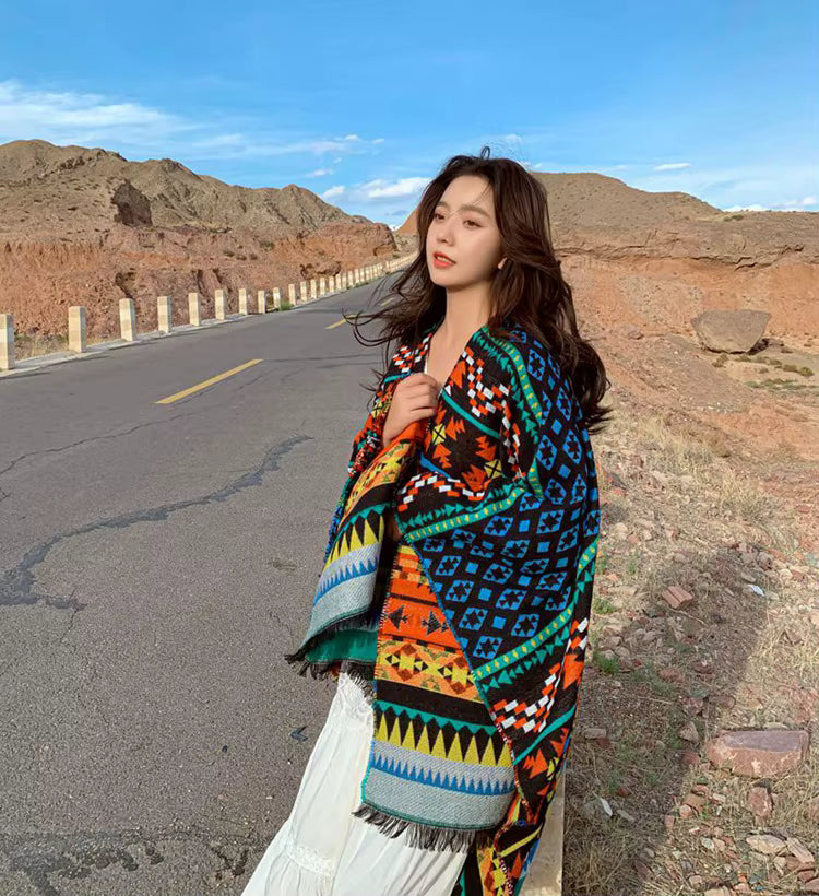 Poncho femme vintage bohème
