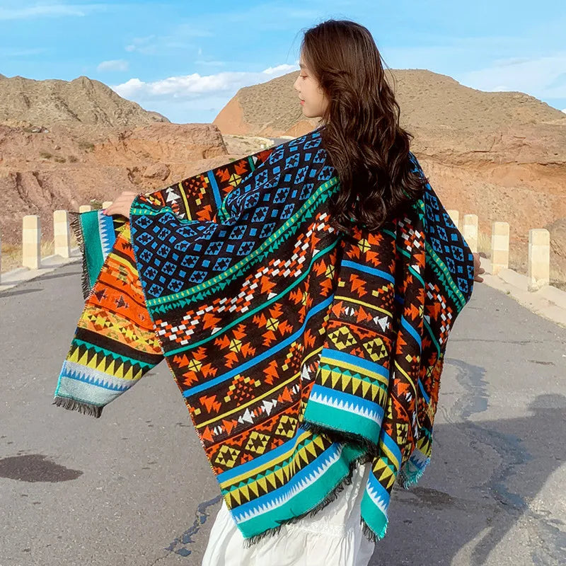 Poncho femme vintage bohème