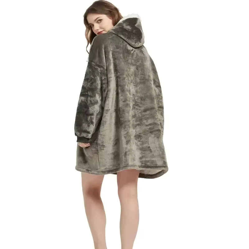 Poncho polaire d'hiver chaud réversible pour femme et homme