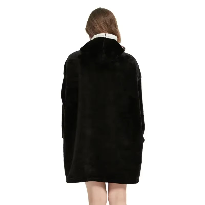 Poncho polaire d'hiver chaud réversible pour femme et homme