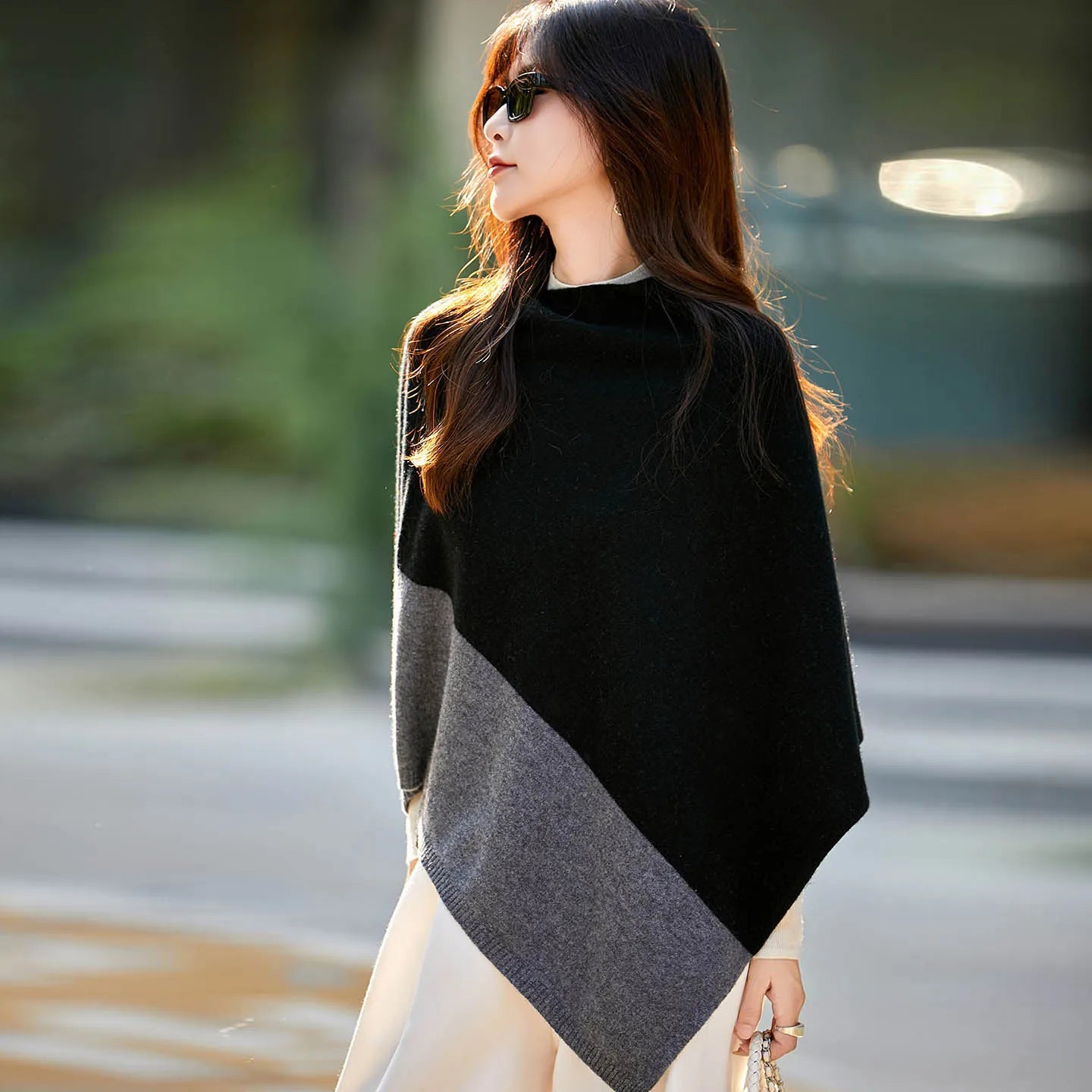 Poncho pour femme en Laine Mérinos véritable