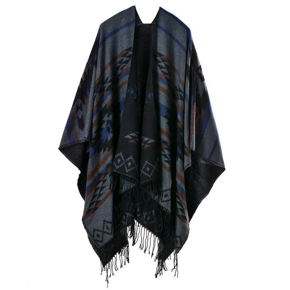 Poncho pour femme style tradi boho à motifs en cachemire et acrylic