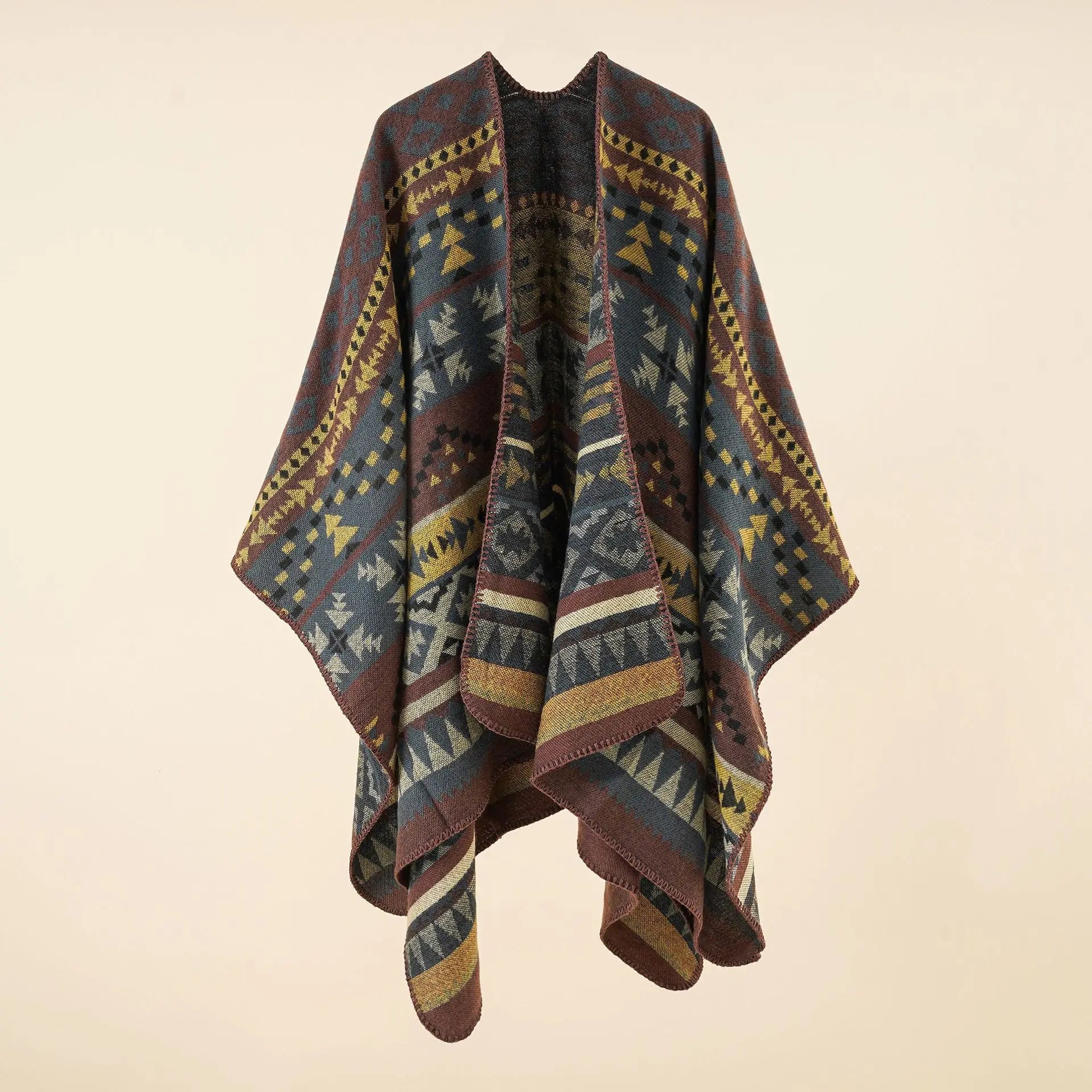 Poncho pour femme long old style imitation cachemire