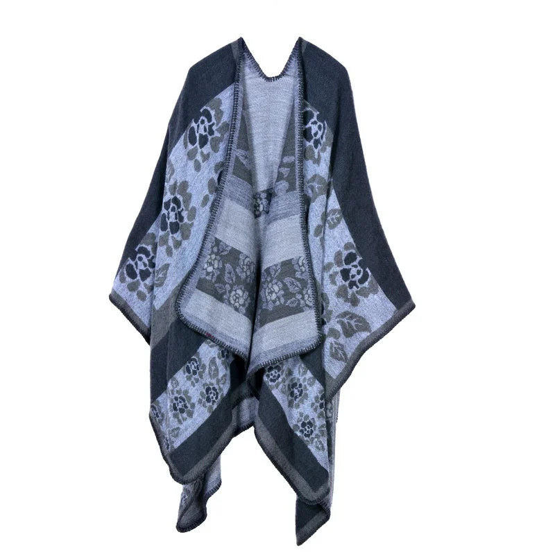Poncho femme d'hiver motif floral