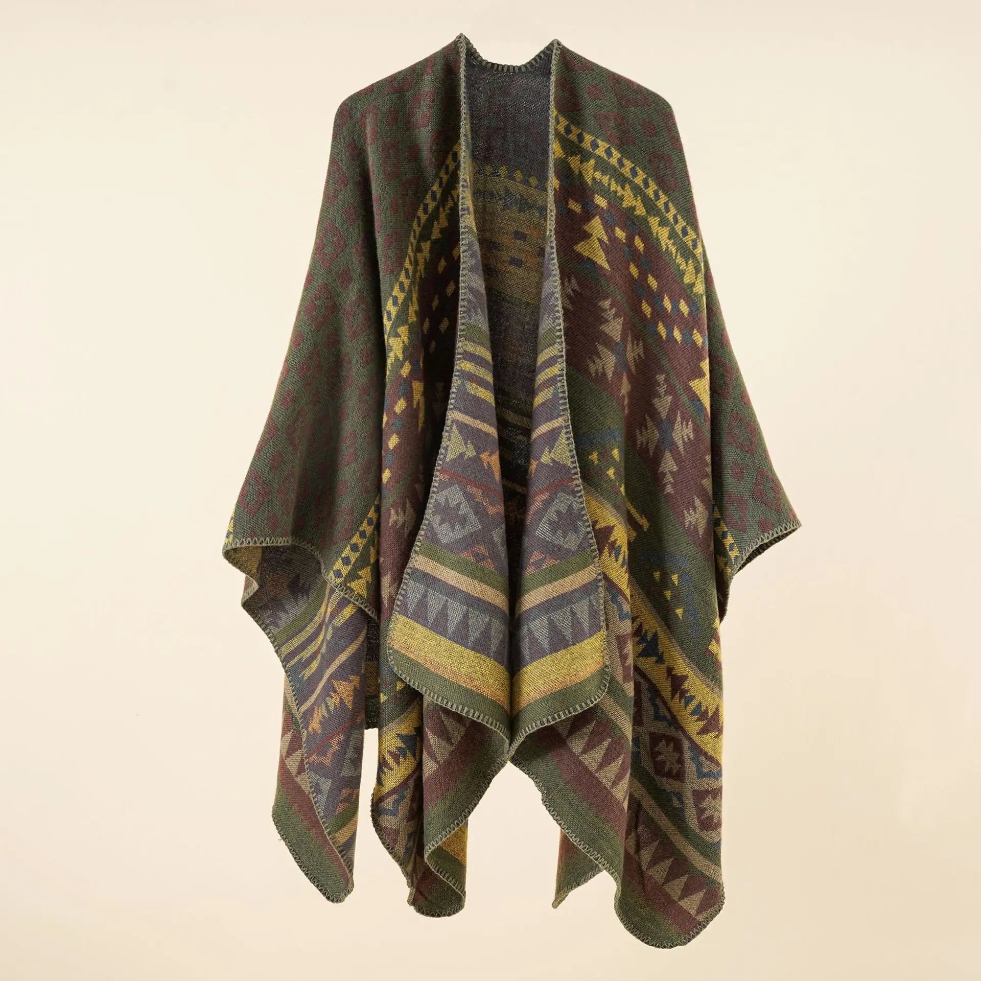Poncho pour femme long old style imitation cachemire