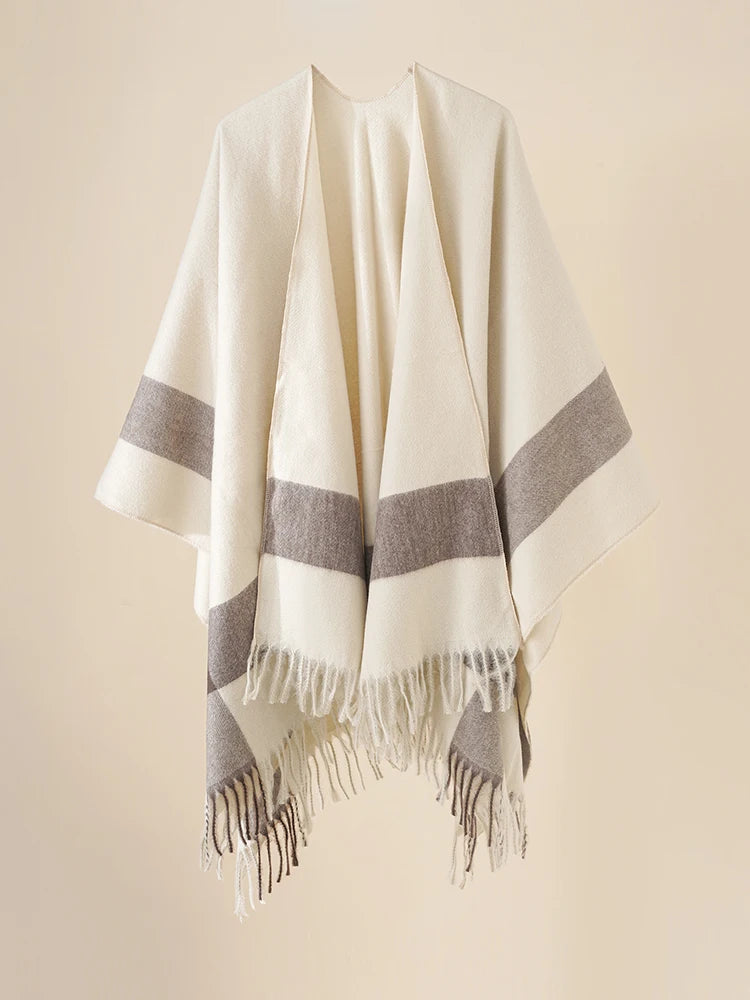 Poncho femme rayé