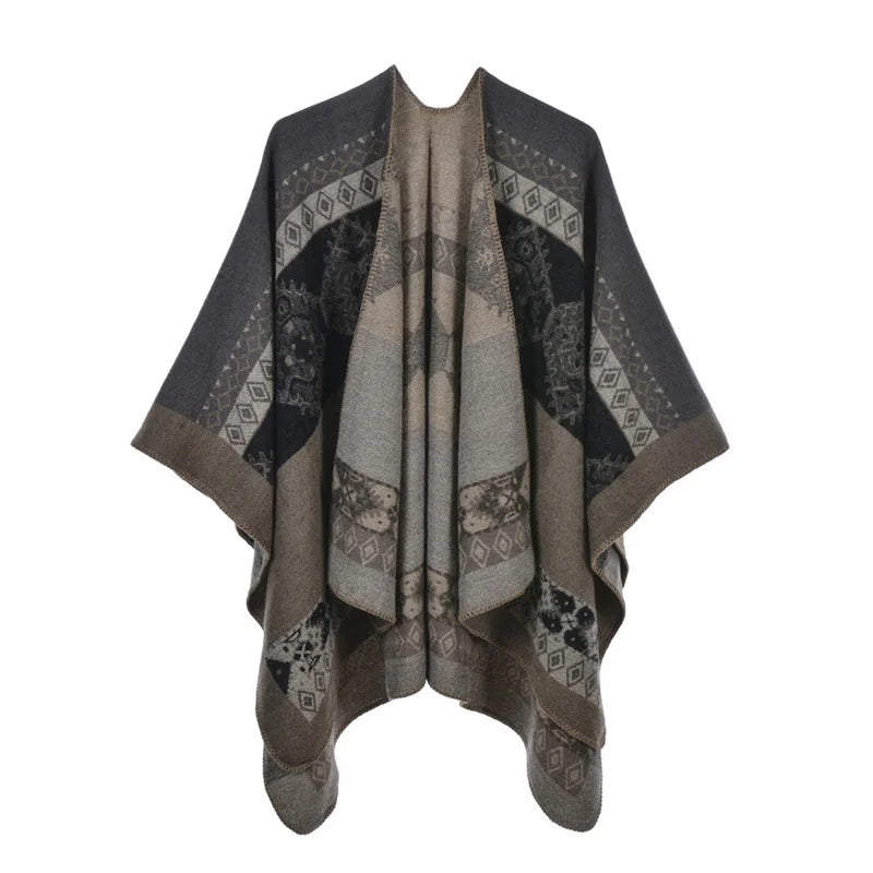 Poncho femme d'hiver à triangles