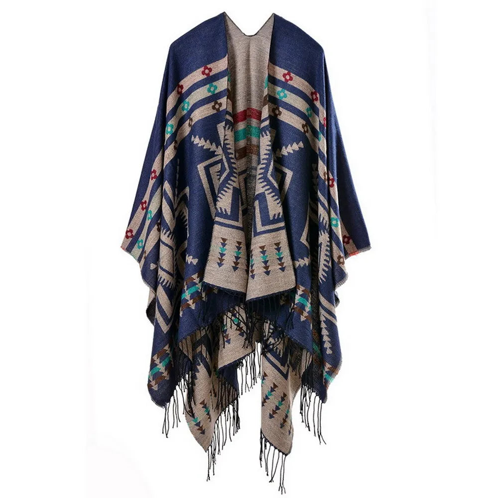 Poncho pour femme style traditionnel boho à motifs en cachemire et acrylic