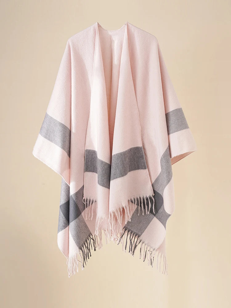 Poncho femme rayé