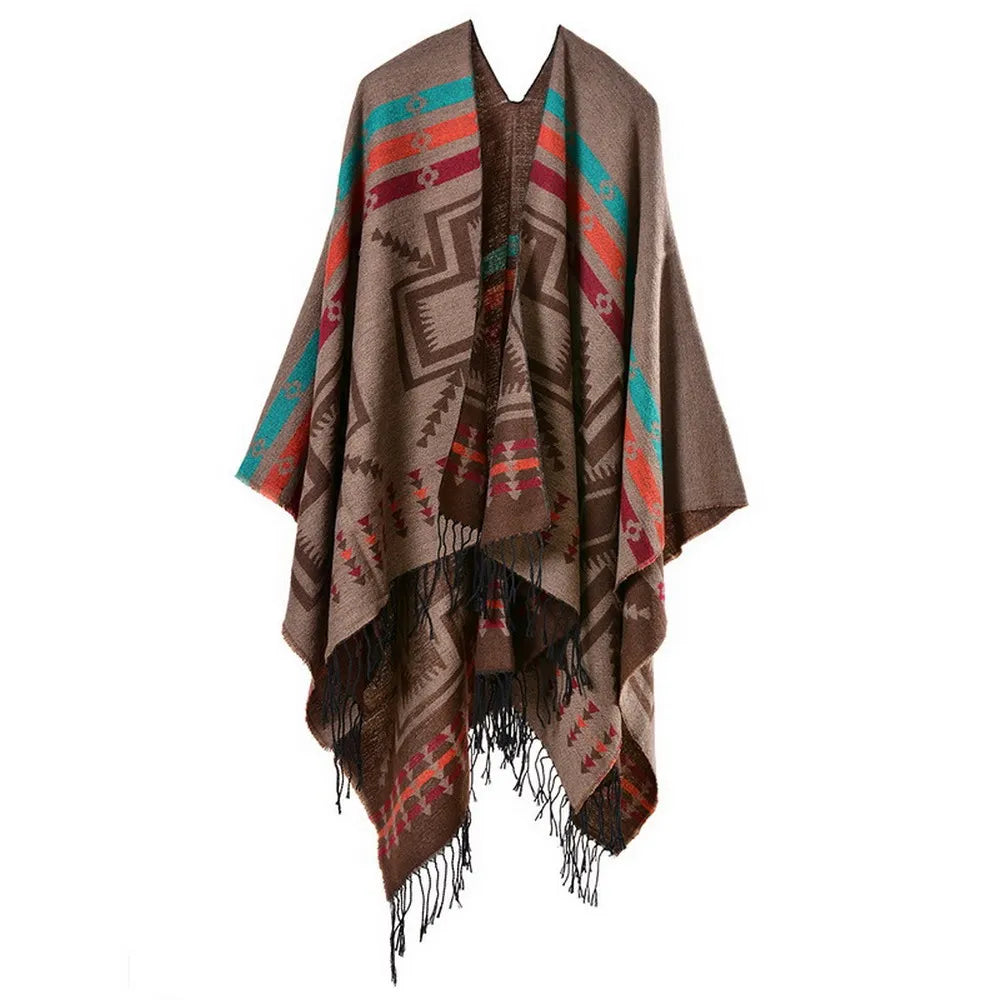 Poncho pour femme style traditionnel boho à motifs en cachemire et acrylic