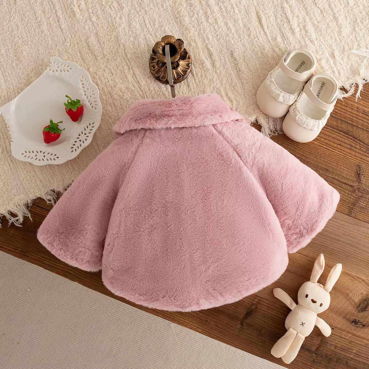 Poncho manteau bébé et enfant fraise