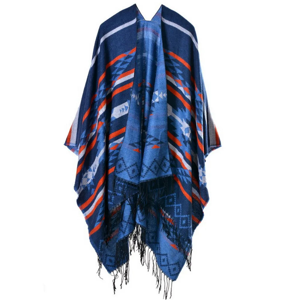 Poncho pour femme style tradi boho à motifs en cachemire et acrylic