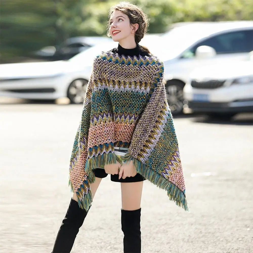 Poncho pour femme style tricot & boho