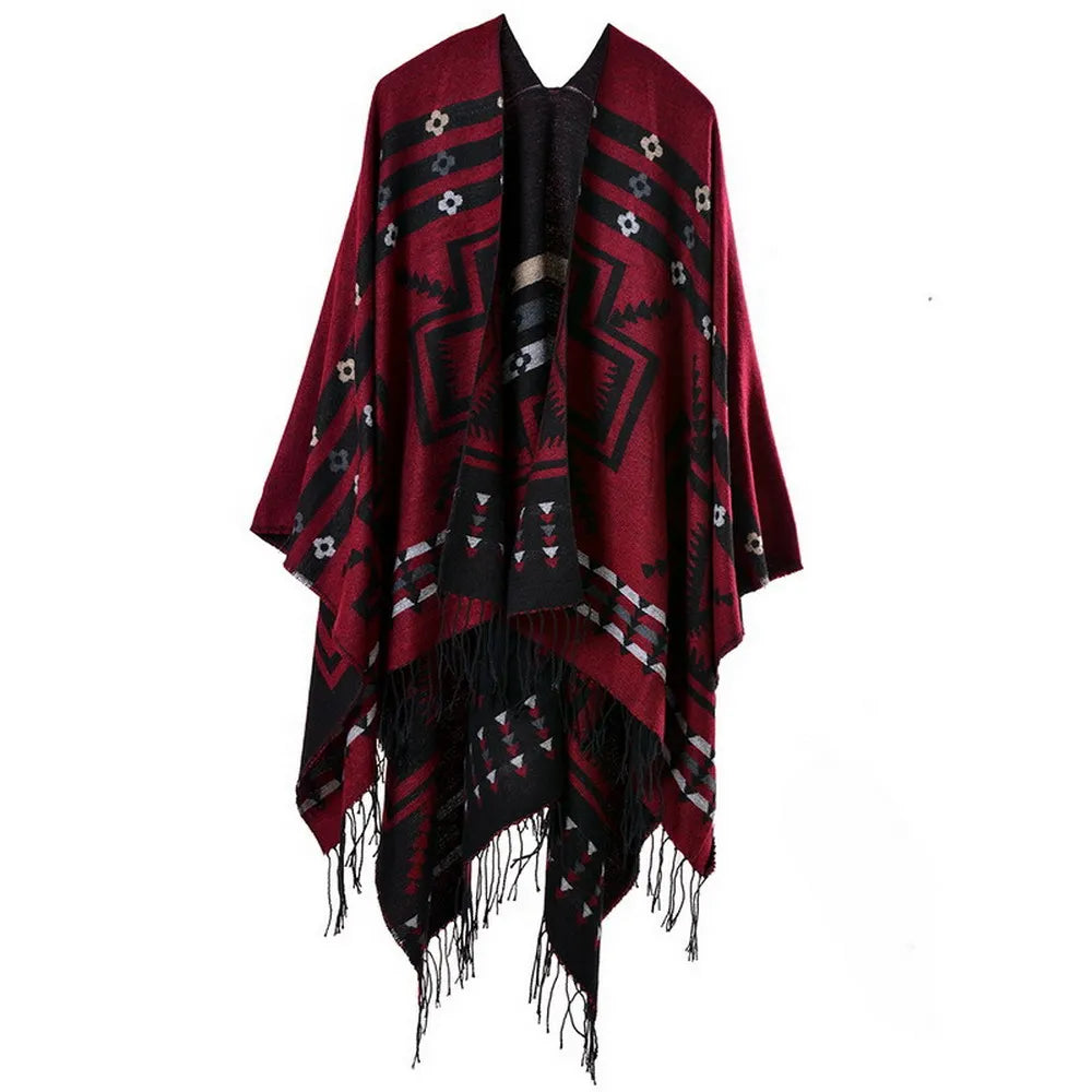 Poncho pour femme style traditionnel boho à motifs en cachemire et acrylic