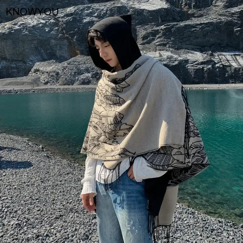 Poncho homme boho à capuche