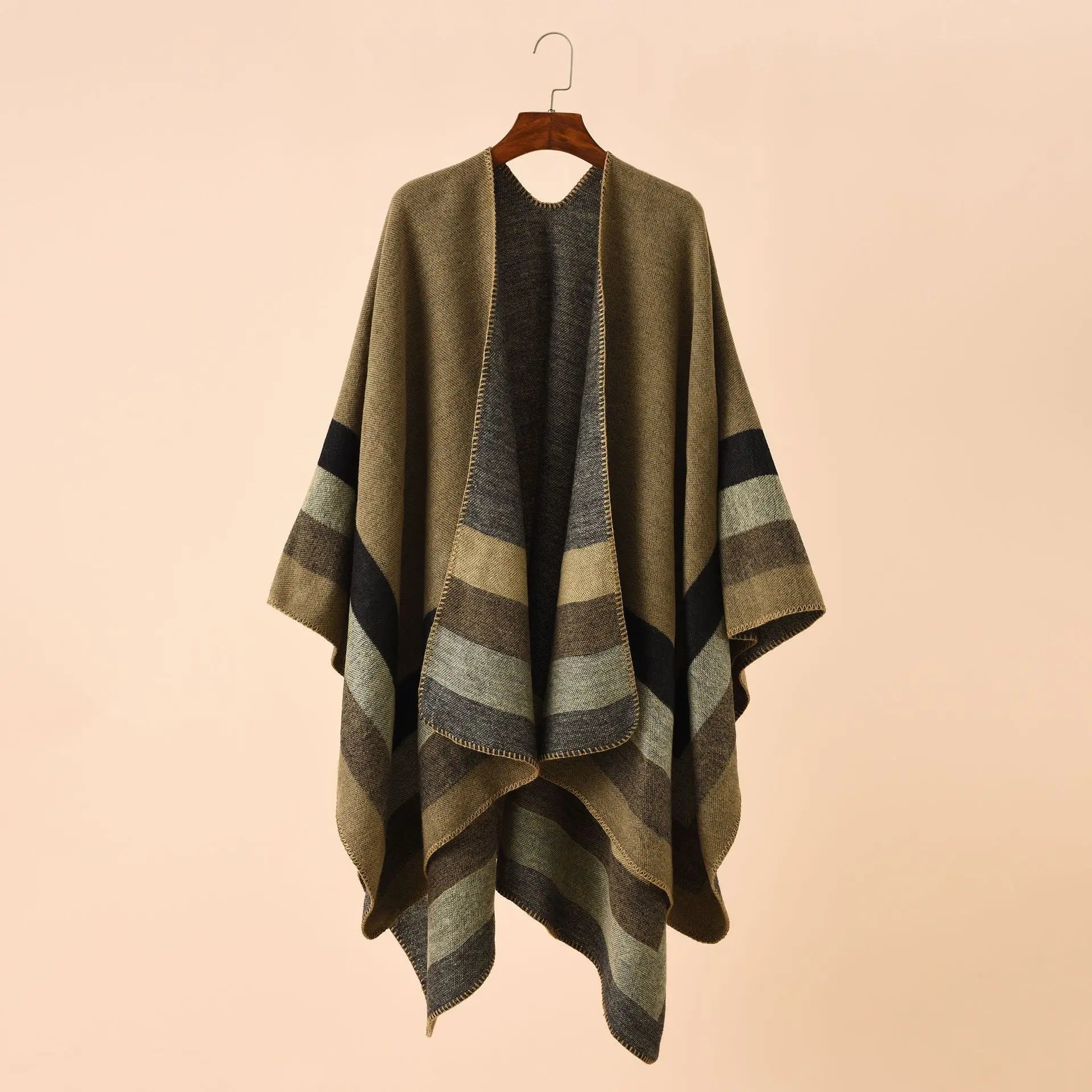 Poncho pour femme à bandes chic semi-cachemire
