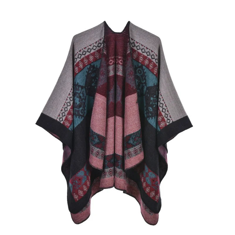 Poncho femme d'hiver à triangles