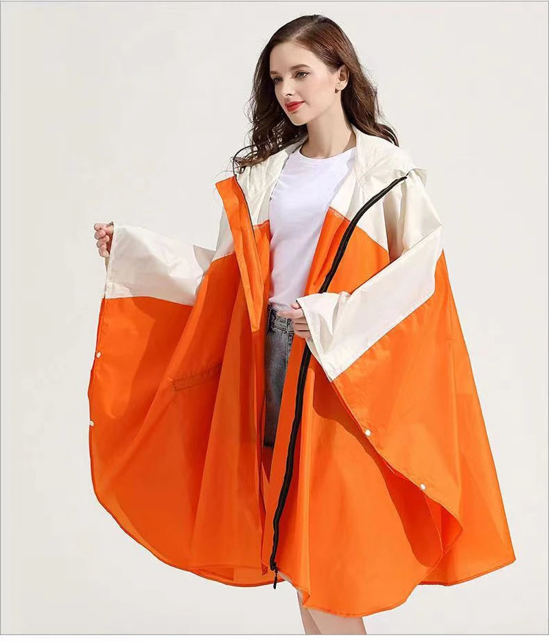 Poncho pluie femme bi-ton orange et blanc