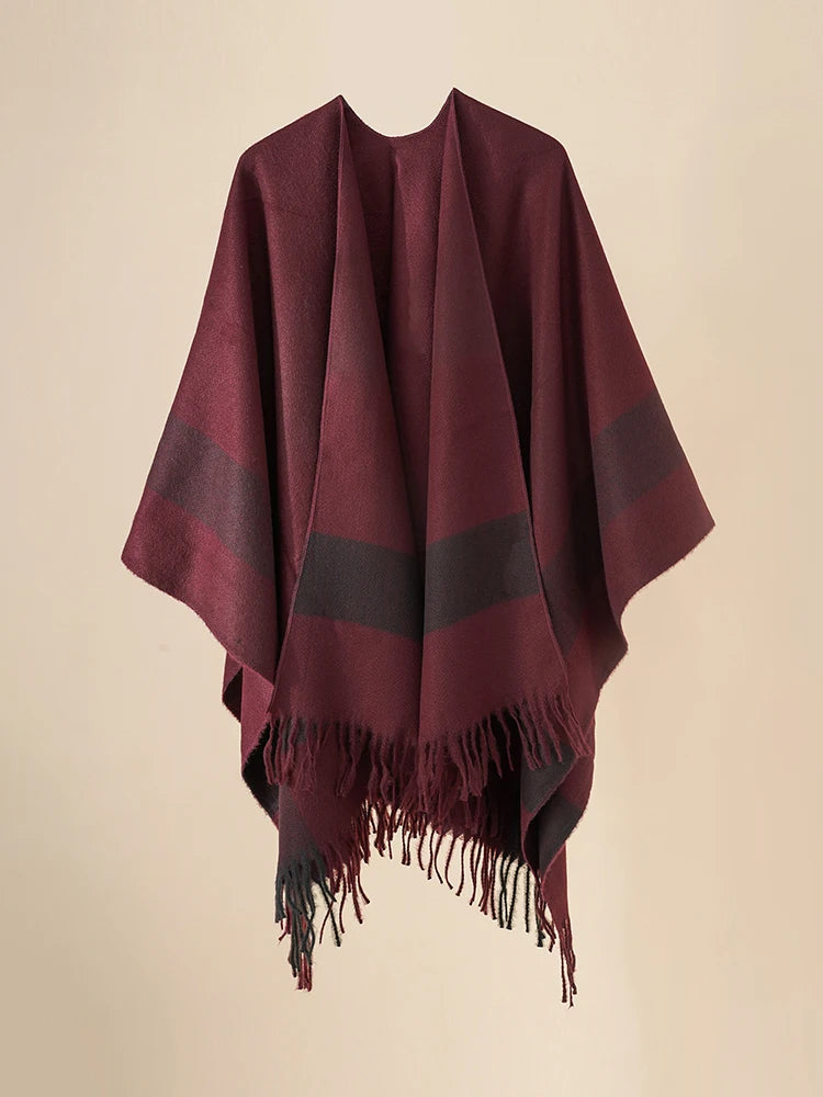 Poncho femme rayé