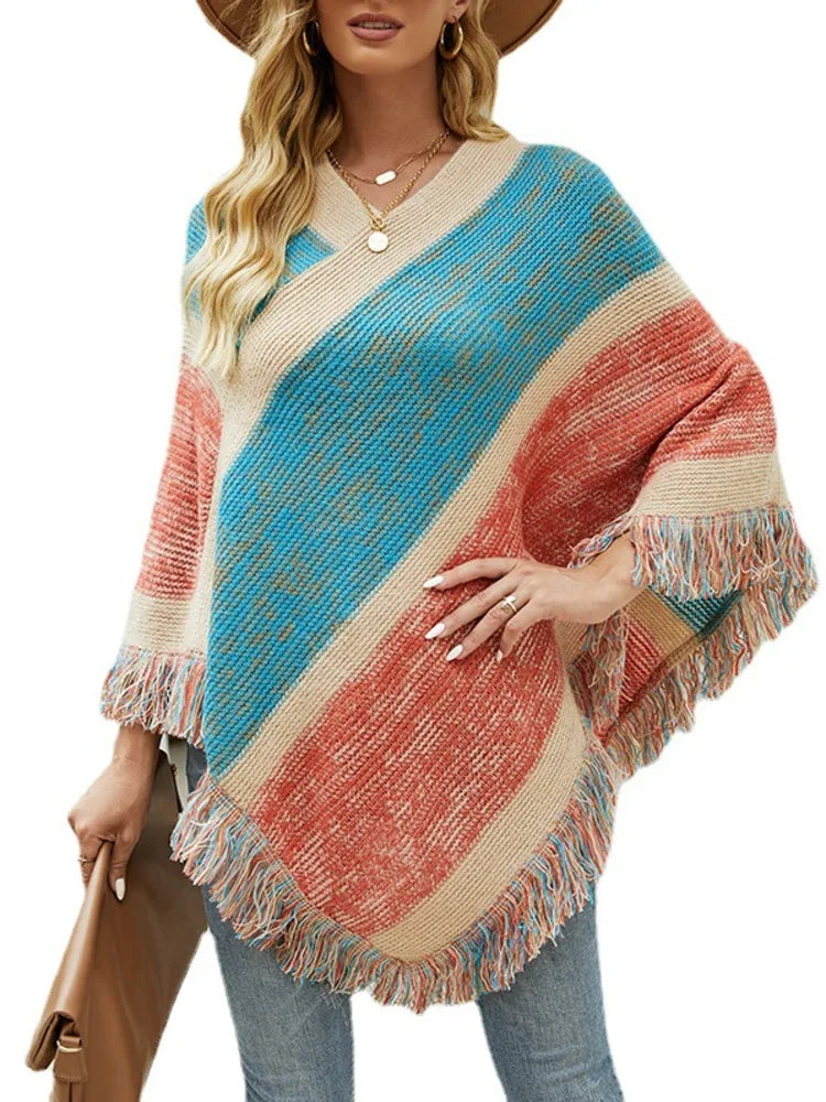Poncho femme arc-en-ciel boho