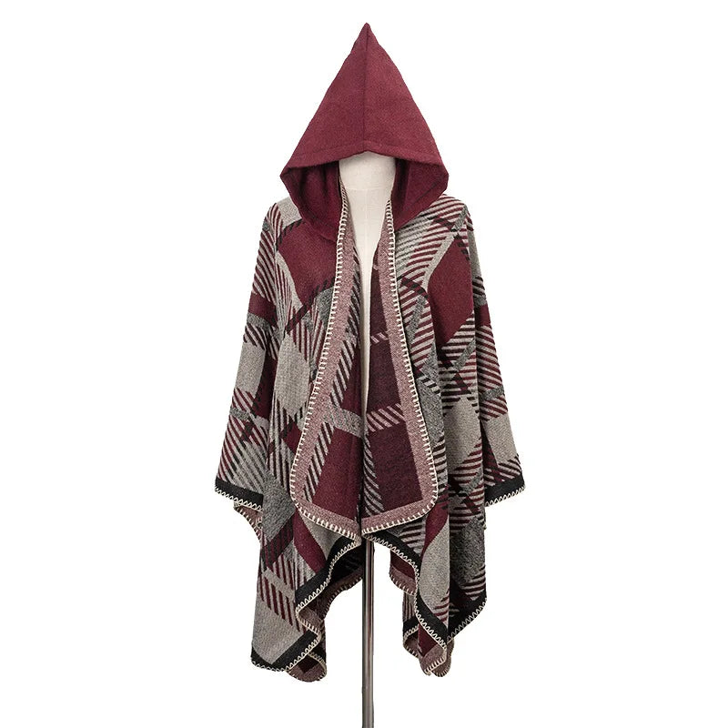 Poncho-châle d'hiver pour hommes à capuche