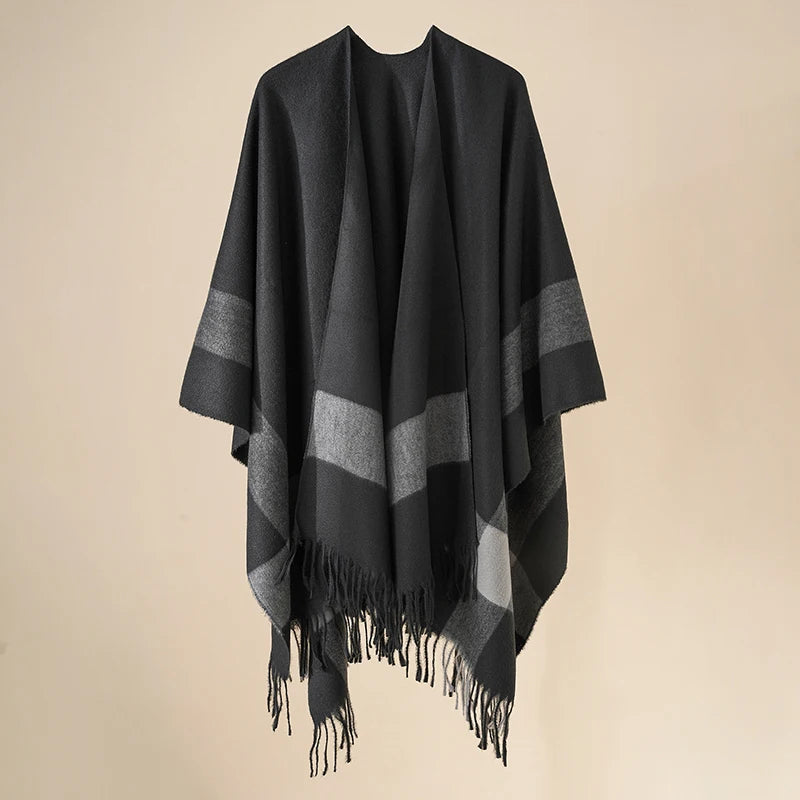 Poncho femme rayé