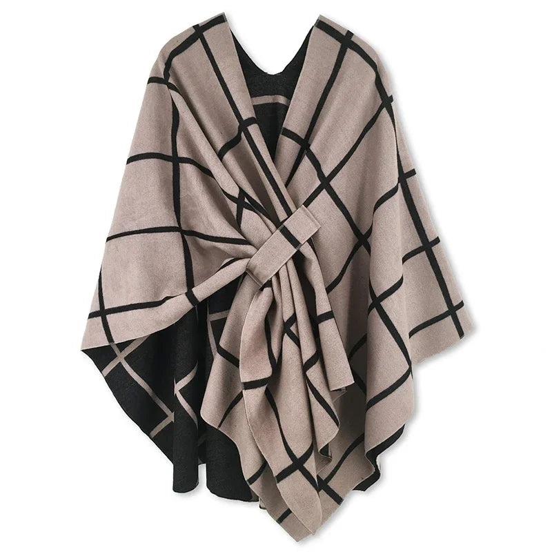 Poncho pour femme style luxueux coloré à carreaux réversible
