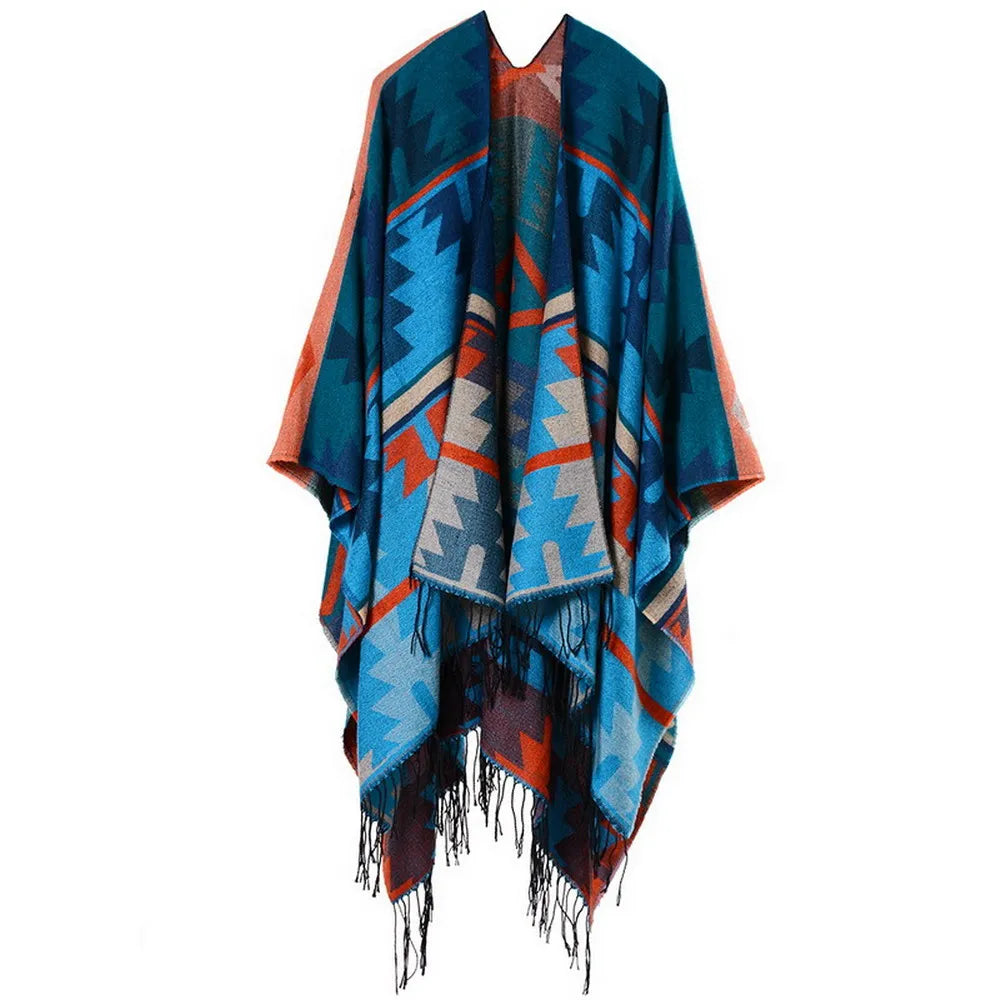 Poncho pour femme style traditionnel à motifs en cachemire et acrylic