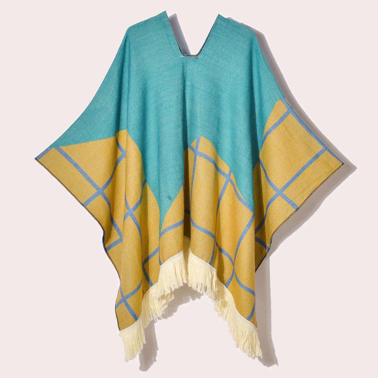 Poncho pour femme chaud style peruvien bi-ton