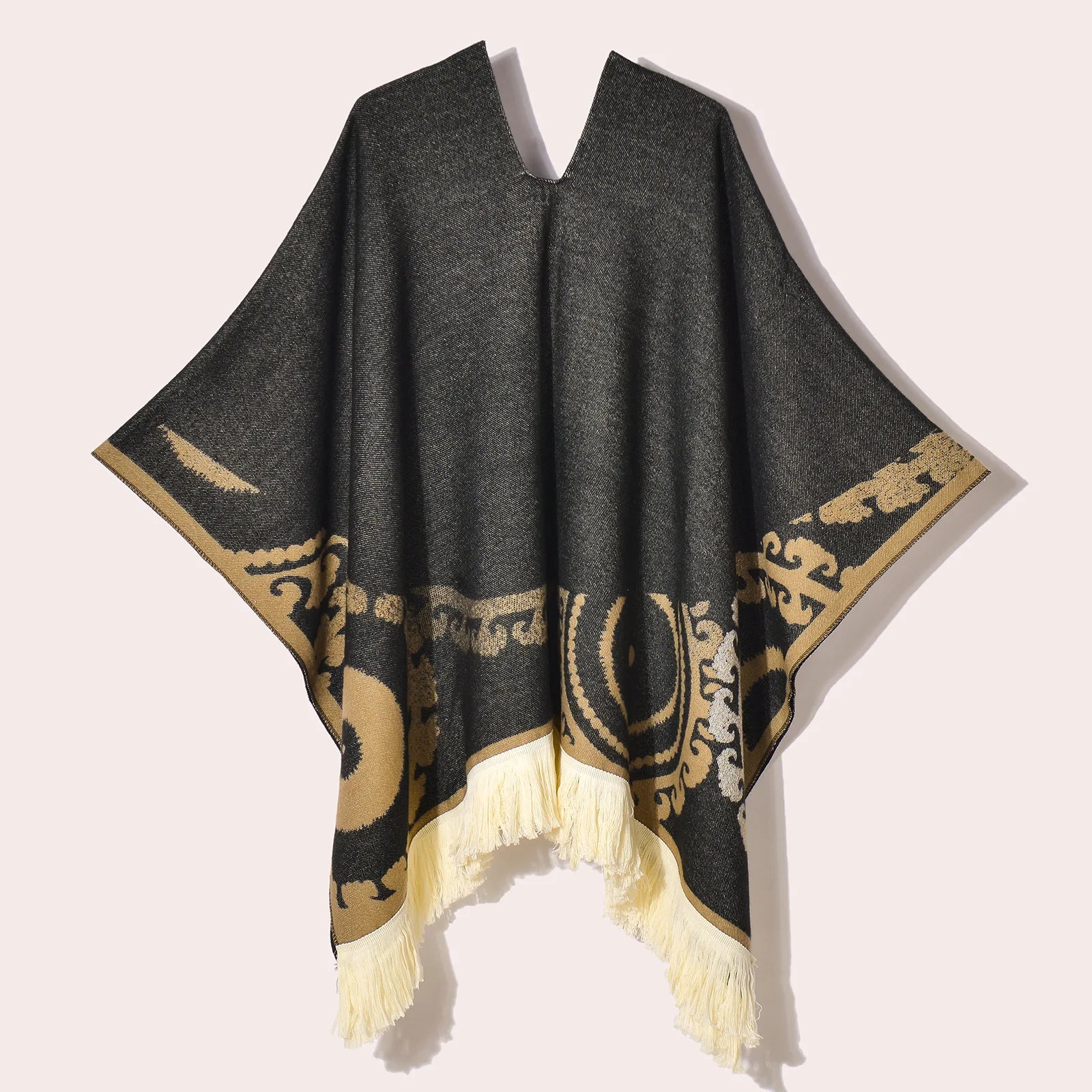 Poncho pour femme chaud style peruvien à motifs
