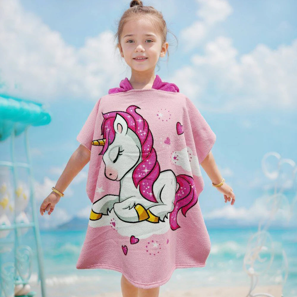 Poncho serviette cartoon de piscine pour enfant