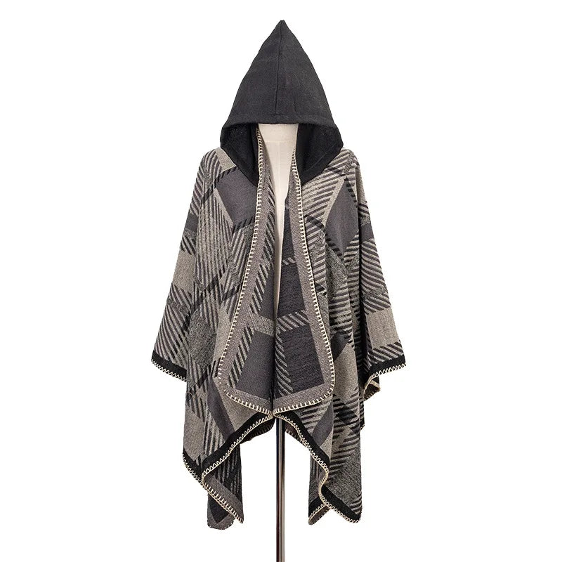 Poncho-châle d'hiver pour hommes à capuche