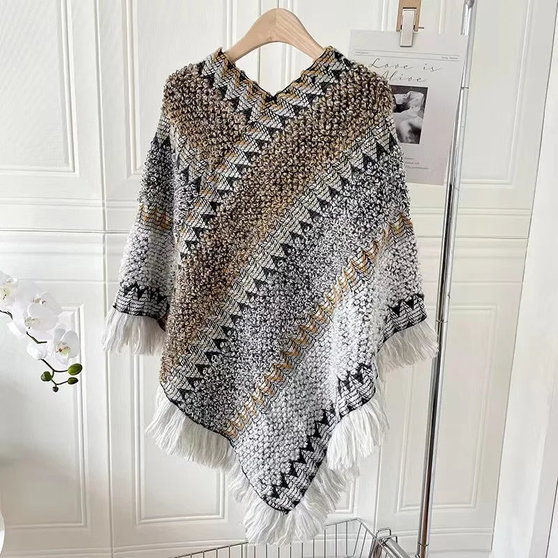 Poncho pour femme boho à bandes