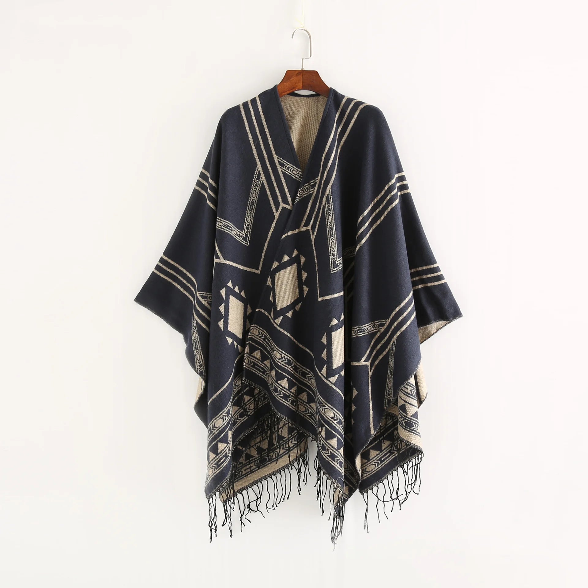 Poncho femme noir kaki boho