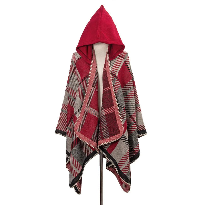 Poncho-châle d'hiver pour hommes à capuche