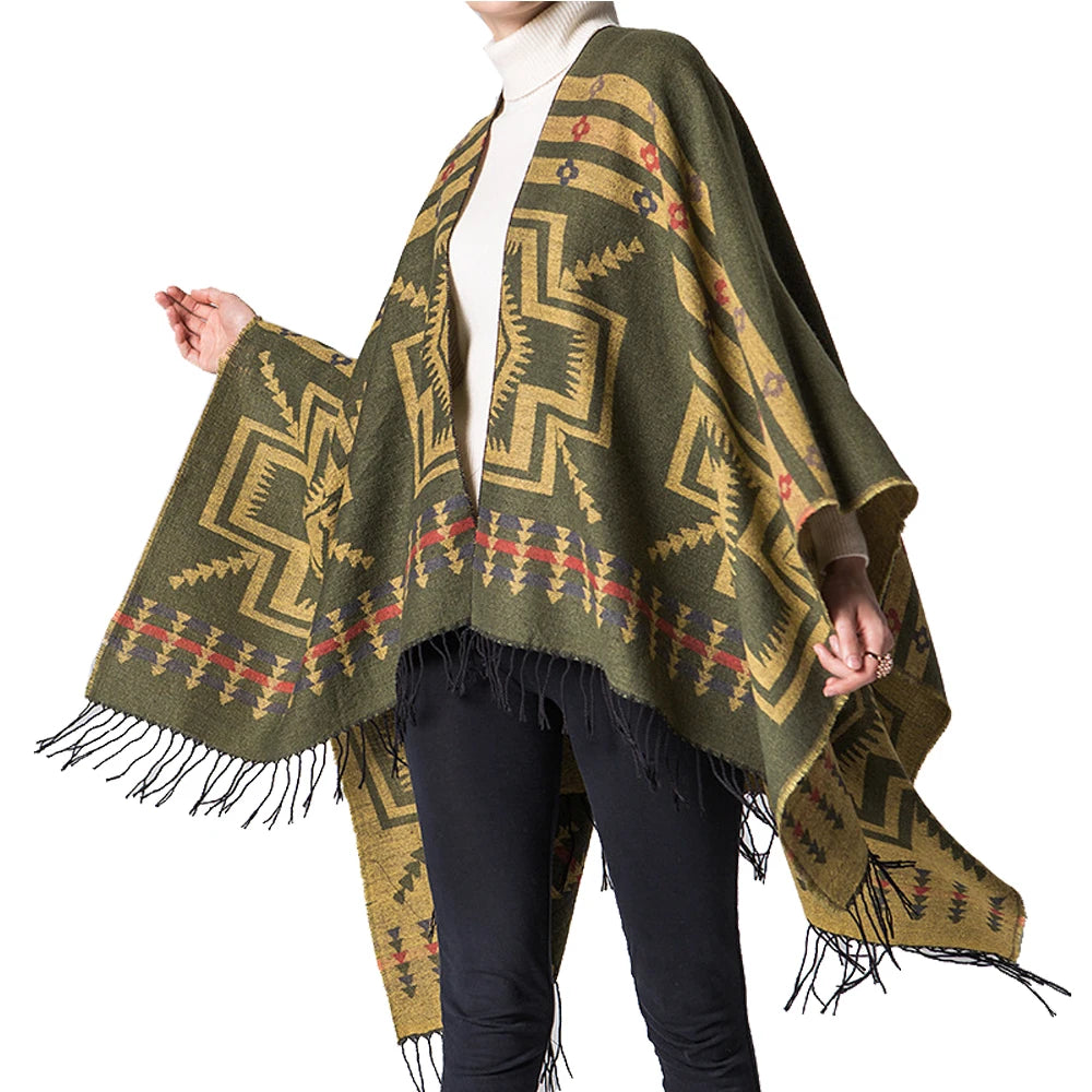 Poncho pour femme style traditionnel boho à motifs en cachemire et acrylic