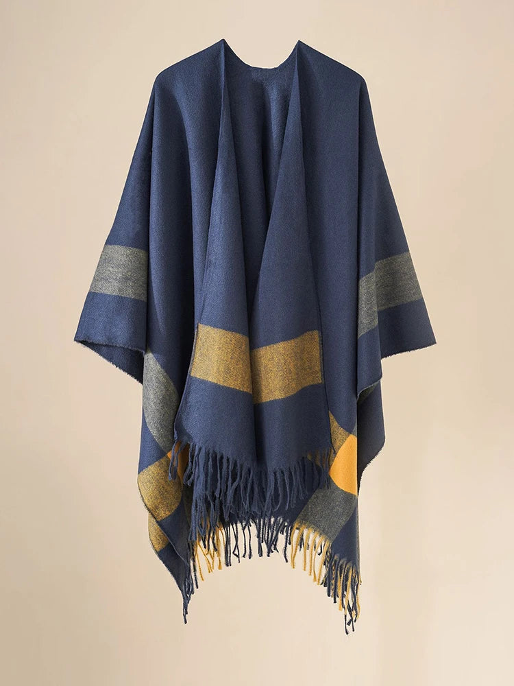 Poncho femme rayé
