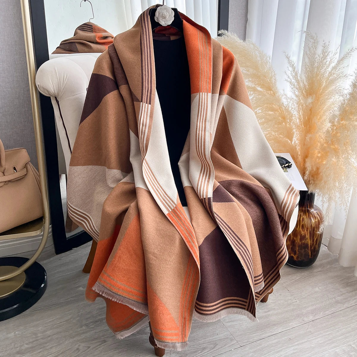Poncho pour femme ouvert à grand carreaux