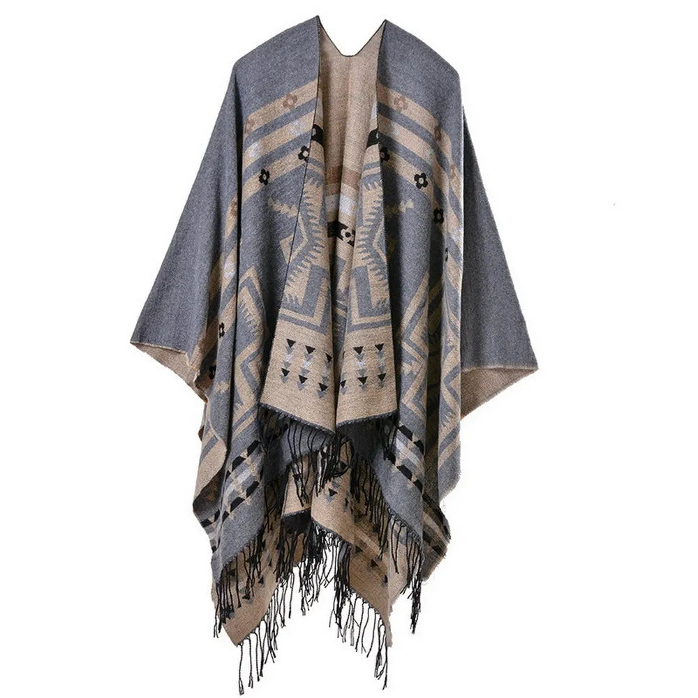 Poncho pour femme style traditionnel boho à motifs en cachemire et acrylic