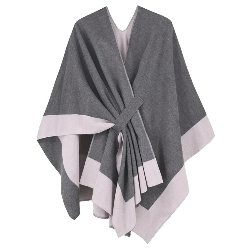 Poncho pour femme style luxueux bi-ton