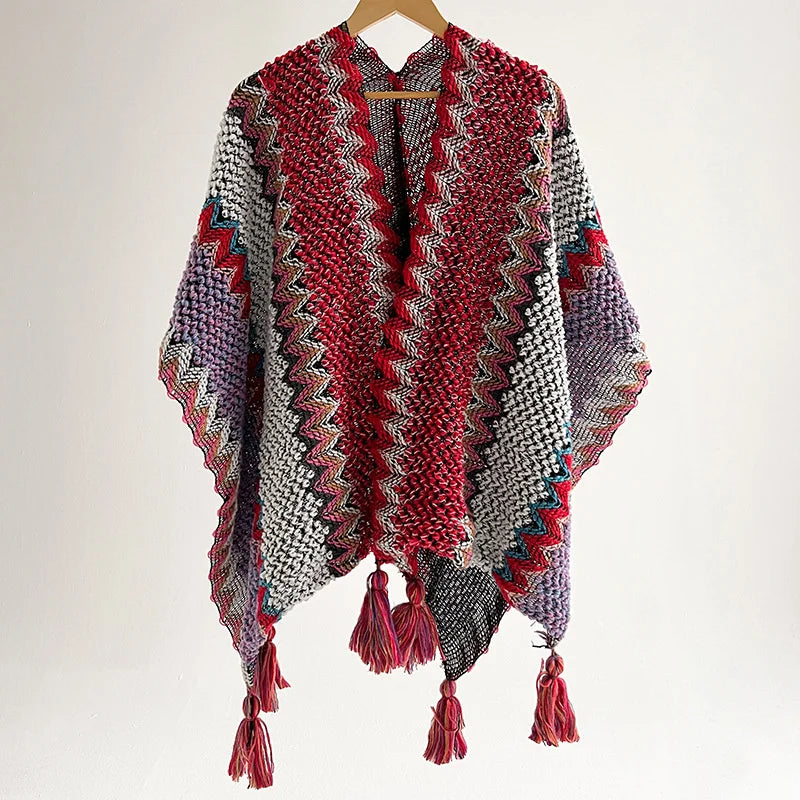 Poncho pour femme style tricot & boho