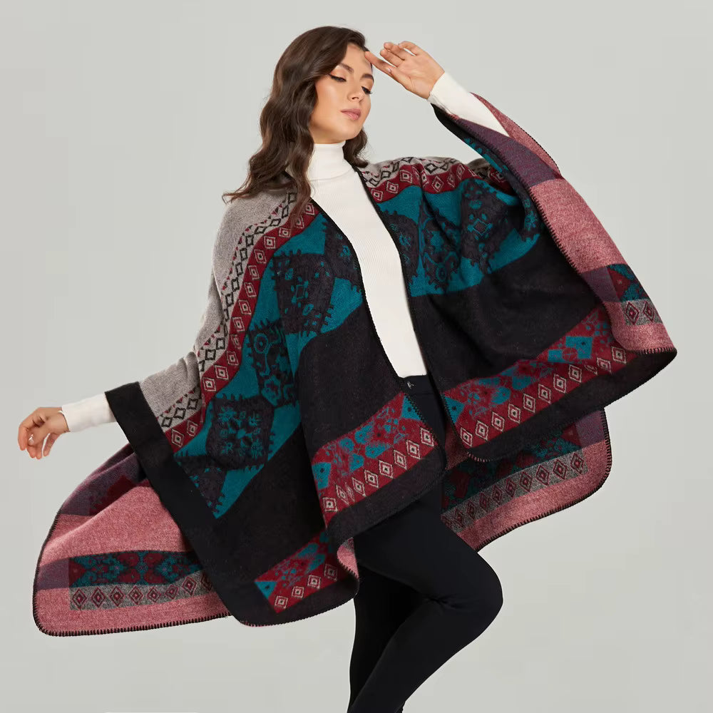 Poncho femme d'hiver à triangles