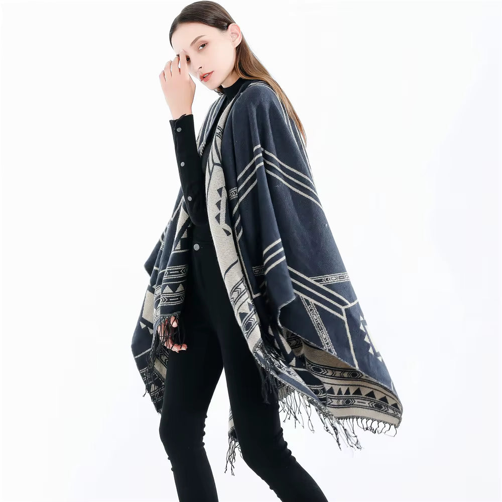 Poncho femme noir kaki boho