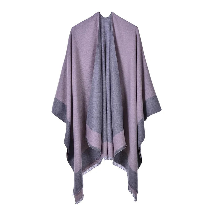 Poncho femme d'hiver bi-ton