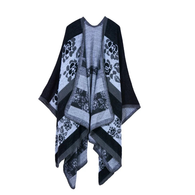 Poncho femme d'hiver motif floral